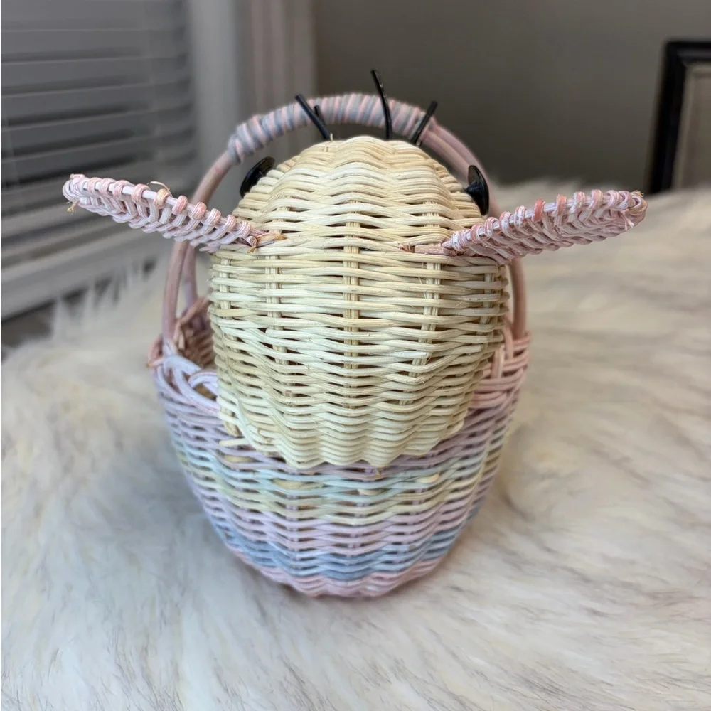 Vintage Boho Wicker Whimsical Mouse Basket